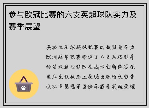 参与欧冠比赛的六支英超球队实力及赛季展望