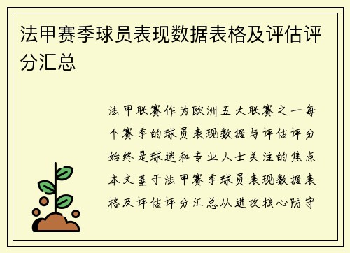 法甲赛季球员表现数据表格及评估评分汇总